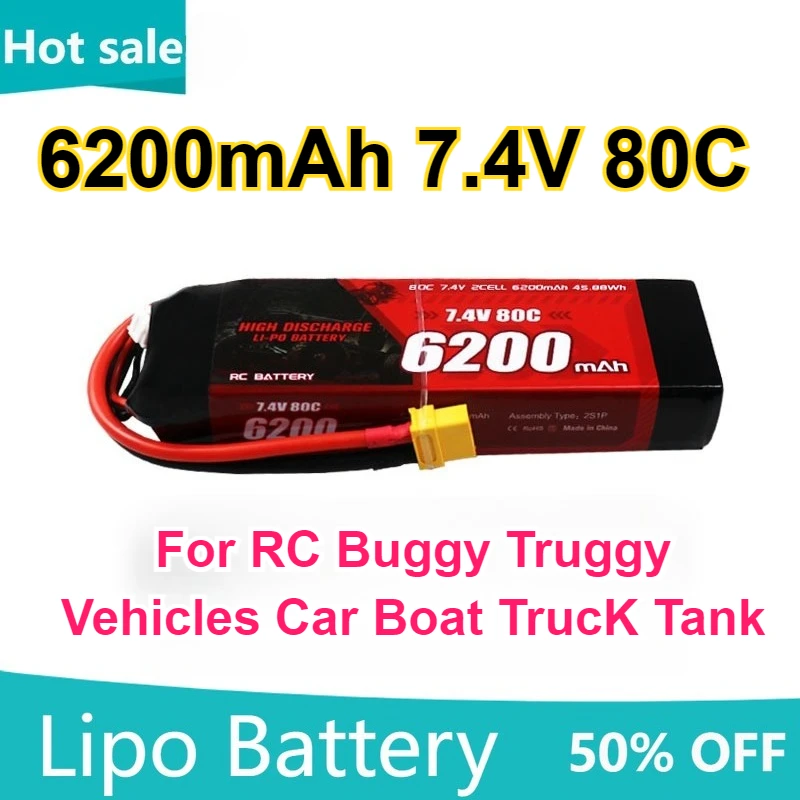 6200mAh 80C 7.4V Rechargeable Lipo Battery Pack with XT60 for RC Buggy Truggy Vehicles Car Boat TrucK Tank
6200mAh 80C 7.4V Rechargeable Lipo Battery Pack with XT60 for RC Buggy Truggy Vehicles Car Boat TrucK Tank