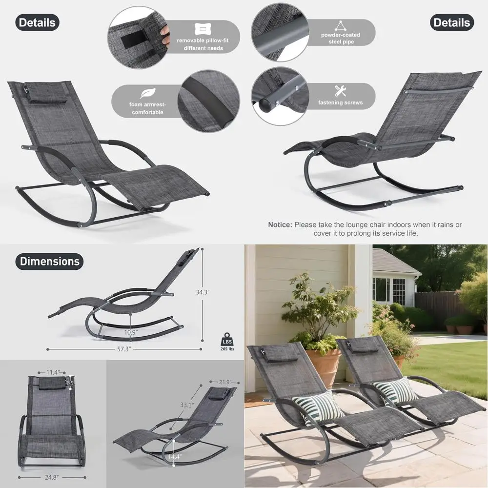 2-Piece Grey Outdoor Pool Chaise Lounge Chairs with Detachable Pillows
2-Piece Grey Outdoor Pool Chaise Lounge Chairs with Detachable Pillows