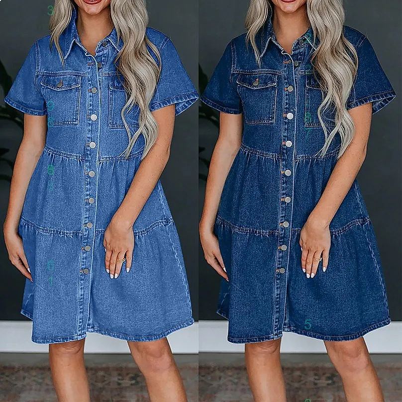 Women Denim Dress Short Sleeve Lapel Casual Dresses Spring Summer
Women Denim Dress Short Sleeve Lapel Casual Dresses Spring Summer