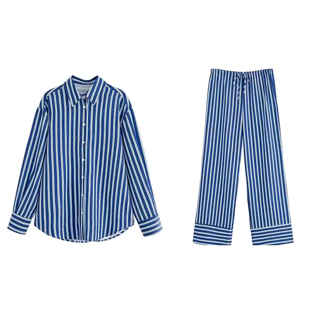 Women's new fashion loose versatile striped shirt casual long sleeved shirt retro lapel women's shirt chic top+Pants suit
Women's new fashion loose versatile striped shirt casual long sleeved shirt retro lapel women's shirt chic top+Pants suit