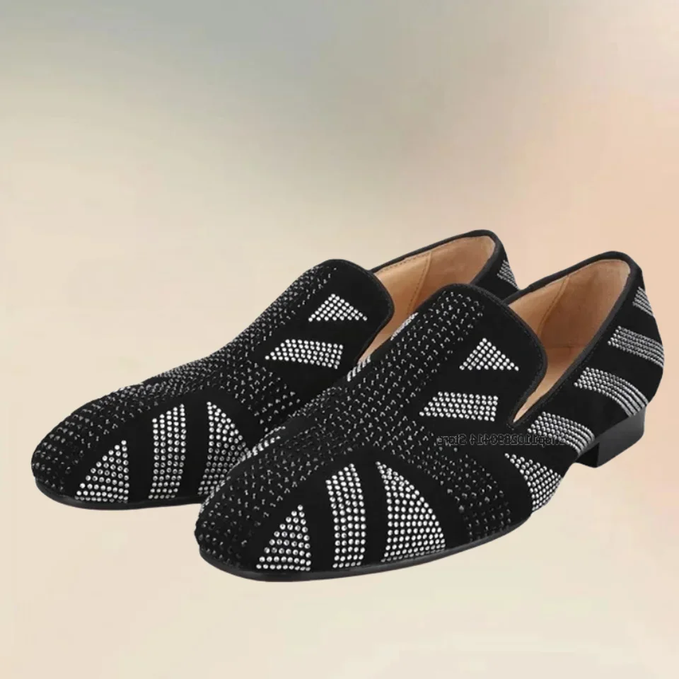 Black and Silver Crystal Decor Men's Loafers Fashionable Comfort Slip On Men Shoes Novel Handcraft Runway Low Top Casual Shoes
Black and Silver Crystal Decor Men's Loafers Fashionable Comfort Slip On Men Shoes Novel Handcraft Runway Low Top Casual Shoes
