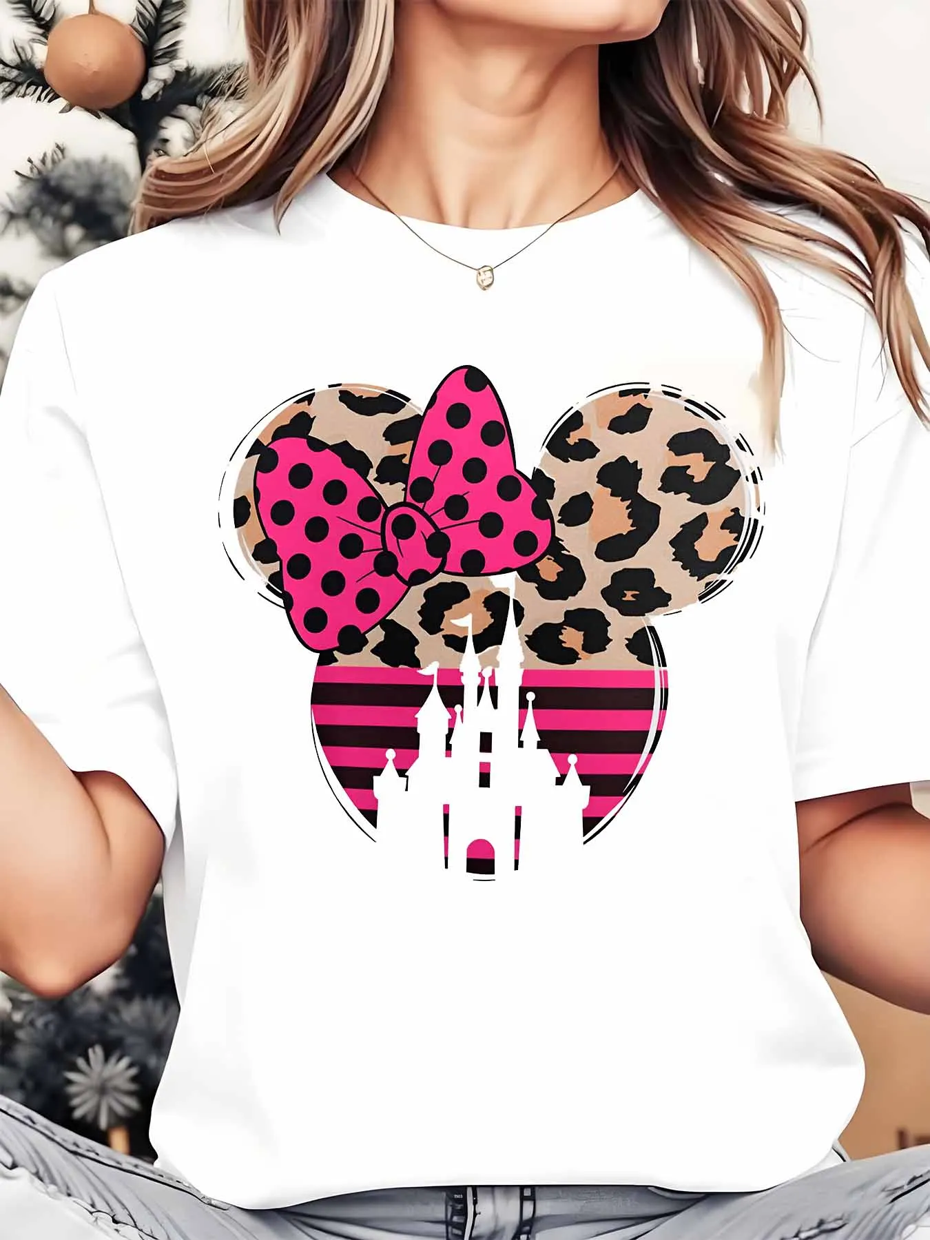Disney Minnie Mouse Leopard Print With Pink Bow And Castle Women's Round Neck Shirt Summer Tops Comfortable Unisex Casual Short Sleeve Tee
Disney Minnie Mouse Leopard Print With Pink Bow And Castle Women's Round Neck Shirt Summer Tops Comfortable Unisex Casual Short Sleeve Tee