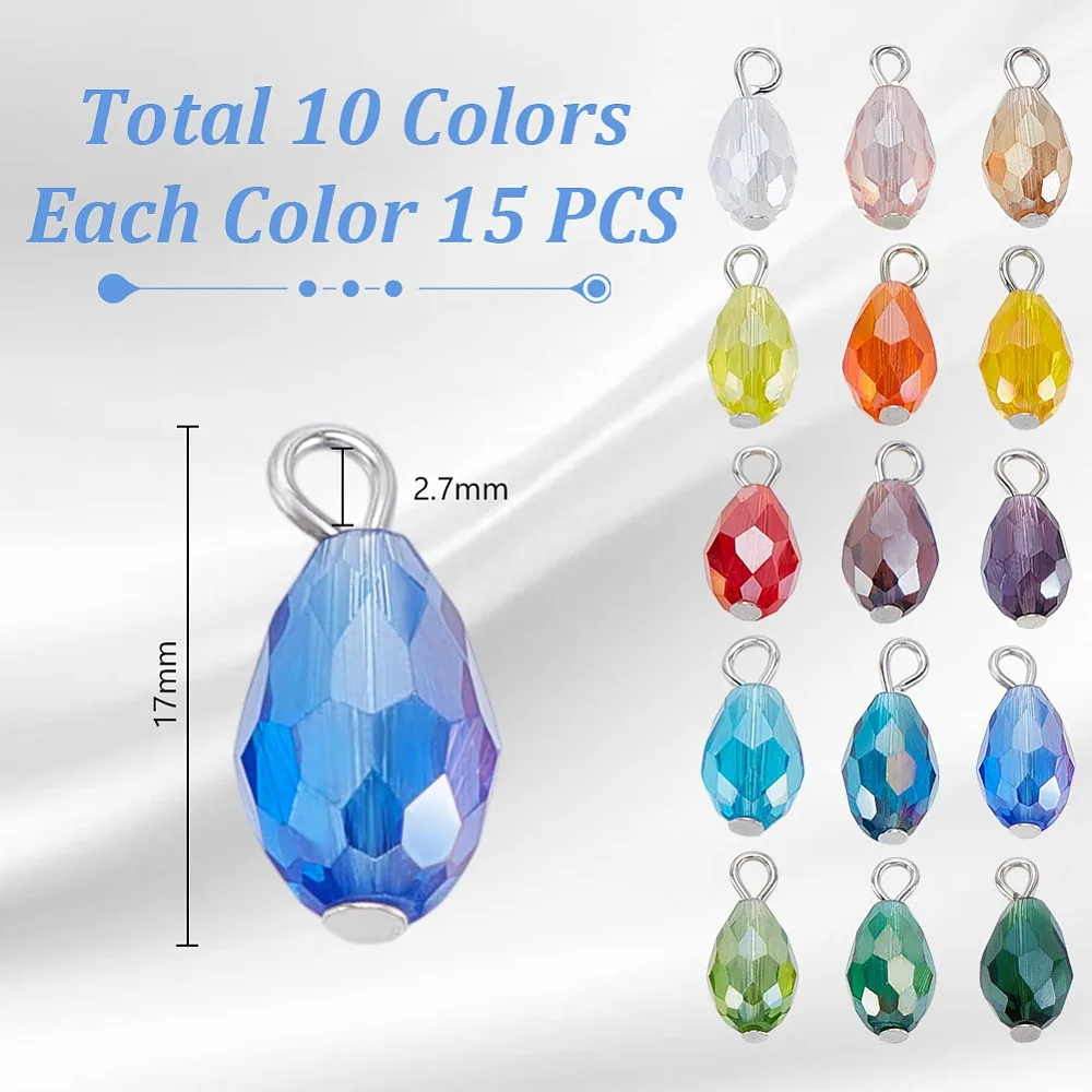 150Pcs 15 Colors Faceted Glass Pendants Teardrop Mixed Color 17mm Hole: 2.7mm 10pcs/color
150Pcs 15 Colors Faceted Glass Pendants Teardrop Mixed Color 17mm Hole: 2.7mm 10pcs/color