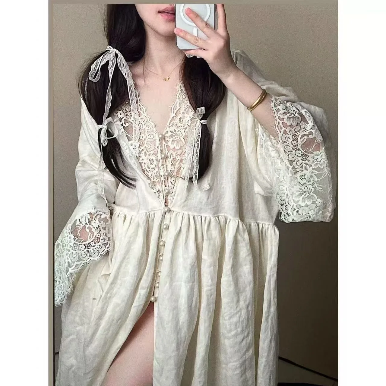 Large Size Court Style Lace Trim Sleep Robe Bath Robe Women Spring Summer Autumn Loose Home Clothes Sleep Dress
Large Size Court Style Lace Trim Sleep Robe Bath Robe Women Spring Summer Autumn Loose Home Clothes Sleep Dress