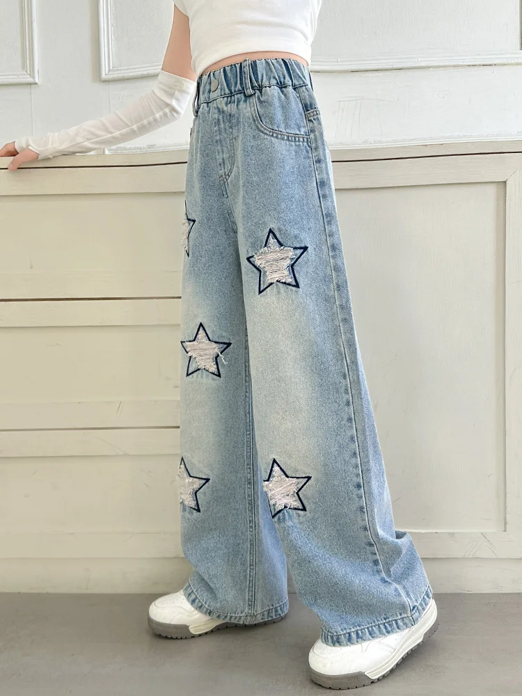 Spring Autumn Denim Jeans for Girls Middle School Students Fashionable Hole Five Pointed Star Wide Leg Pants Girls Spring Aut...
Spring Autumn Denim Jeans for Girls Middle School Students Fashionable Hole Five Pointed Star Wide Leg Pants Girls Spring Aut...
