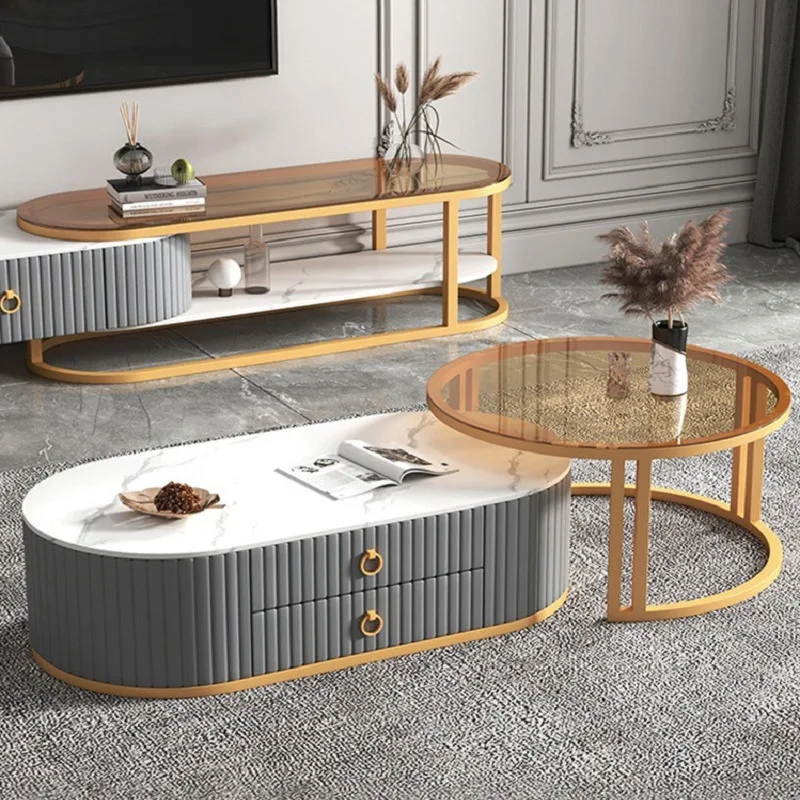 Living room household light luxury modern round glass tea table combination
Living room household light luxury modern round glass tea table combination