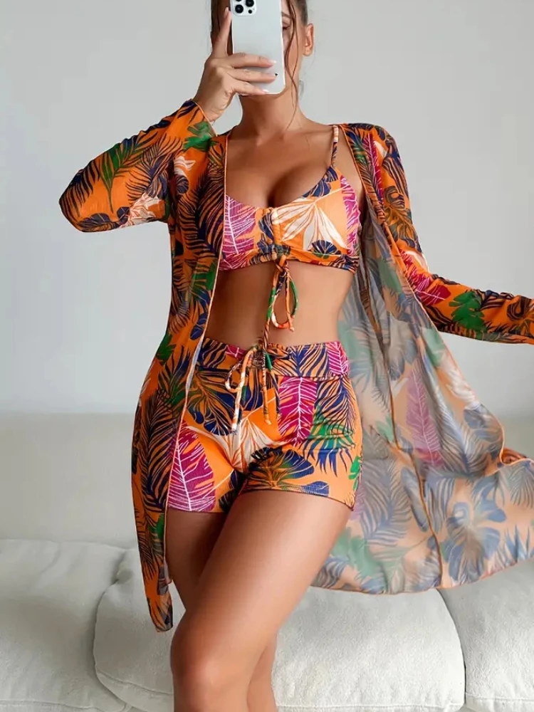 Bikini Set Women's Tropical Style Print 3 Piece Cover-ups Swimsuit Long Sleeve Sunscreen Beach Vacation Swimwear Summer 2025 New
Bikini Set Women's Tropical Style Print 3 Piece Cover-ups Swimsuit Long Sleeve Sunscreen Beach Vacation Swimwear Summer 2025 New