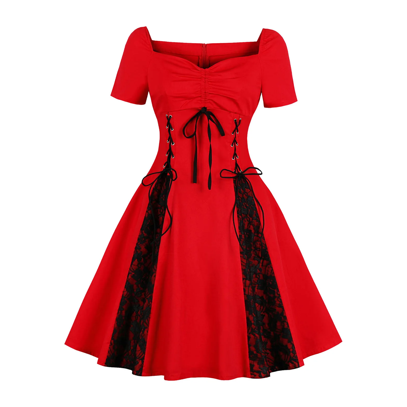 Women Gothic Vintage Drawstring Side A-line Dress Lace-up Floral Lace Patchwork Short Sleeve Dress for 1920s Party Cocktails
Women Gothic Vintage Drawstring Side A-line Dress Lace-up Floral Lace Patchwork Short Sleeve Dress for 1920s Party Cocktails
