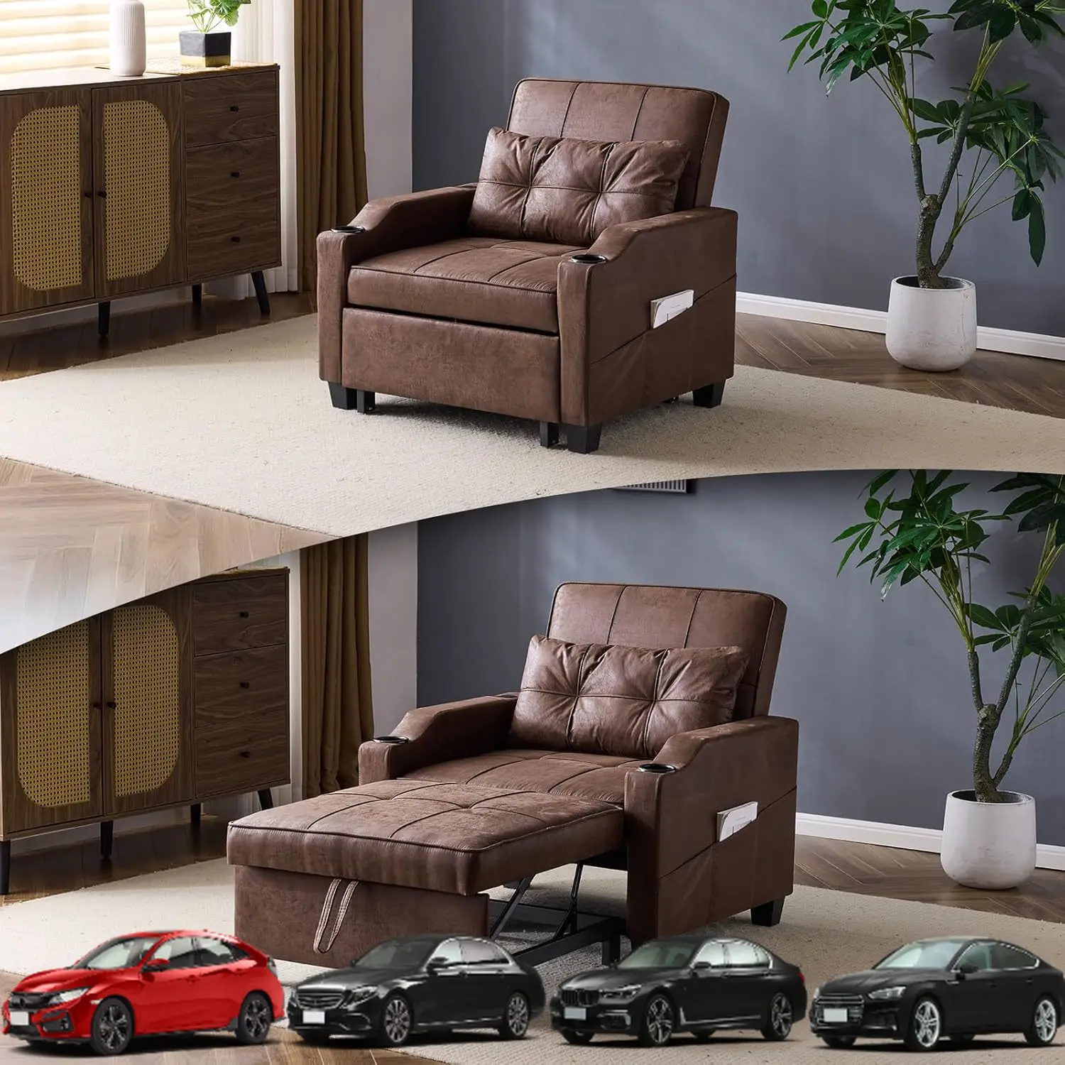 VINGLI Rustic Sleeper Chair Bed 3-in-1 Convertible Futon Sofa Bed Pull Out Couch Bed Adjustable Recliner Chair with USB Ports Cu
VINGLI Rustic Sleeper Chair Bed 3-in-1 Convertible Futon Sofa Bed Pull Out Couch Bed Adjustable Recliner Chair with USB Ports Cu