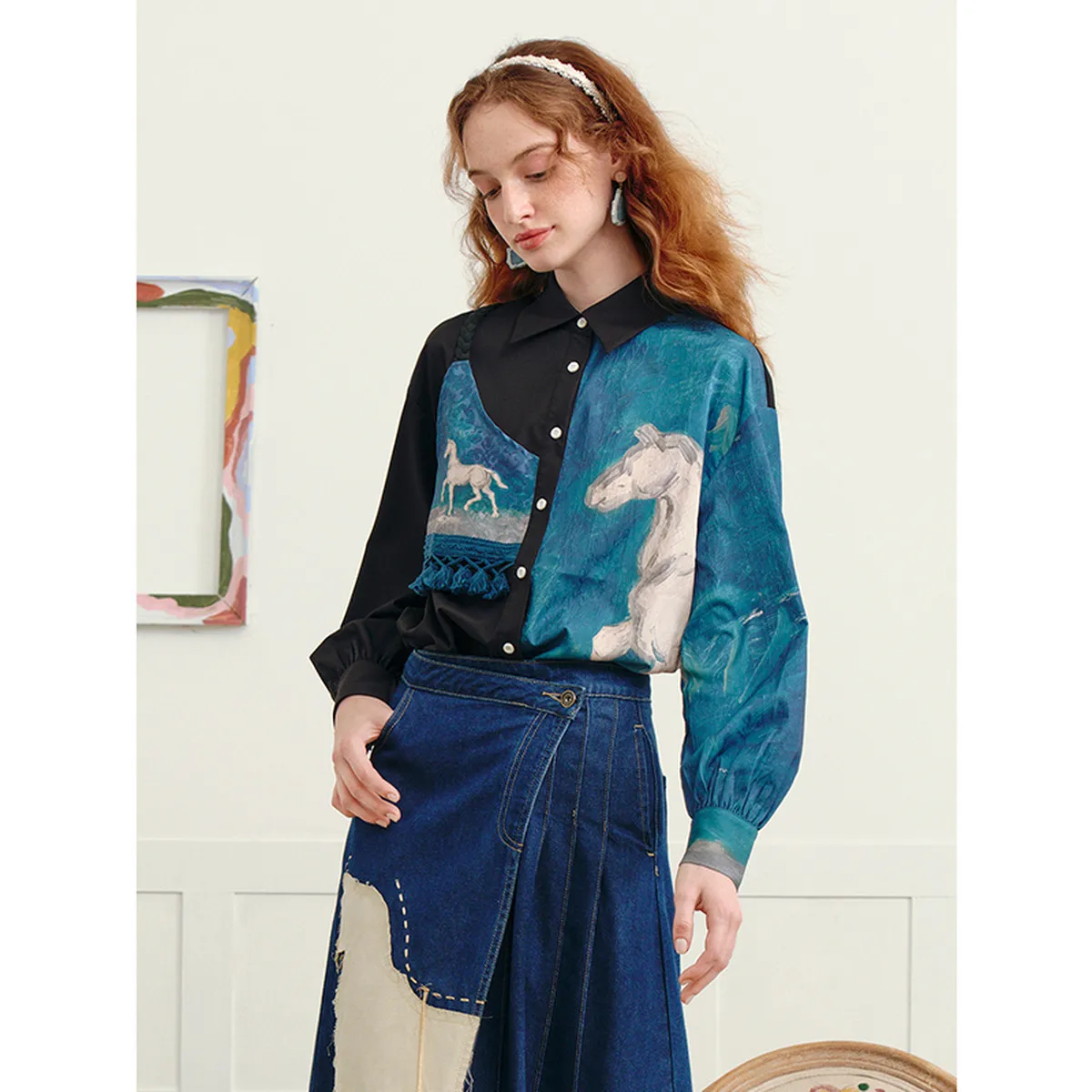 Van Gogh Print Patchwork Asymmetrical Hem Women's Shirt
Van Gogh Print Patchwork Asymmetrical Hem Women's Shirt