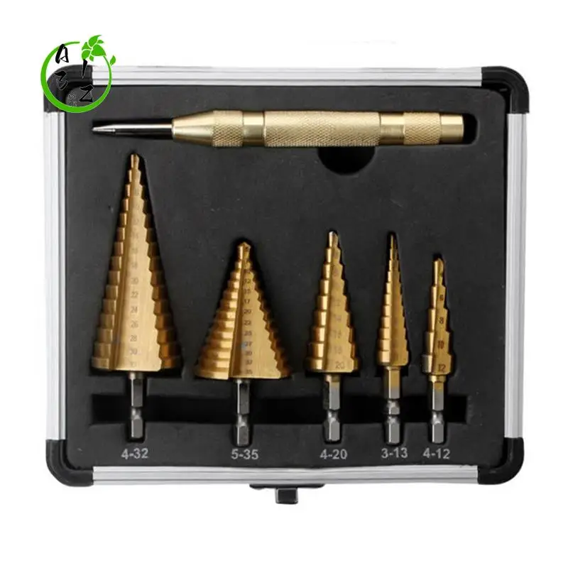 A31Z-5PCS Step Drill Bit Set, HSS Drill Bits, Automatic Center Punch, Shaped Split Tip, W/Aluminum Case, Step Bits For Metal
A31Z-5PCS Step Drill Bit Set, HSS Drill Bits, Automatic Center Punch, Shaped Split Tip, W/Aluminum Case, Step Bits For Metal
