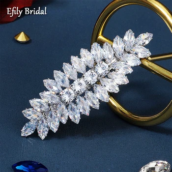 Efily 럭셔리 큐빅 지르코니아 신부 헤어 클립, 웨딩 바렛, 라인스톤 헤어핀, 신부 액세서리, 헤어 장식, 여성 파티