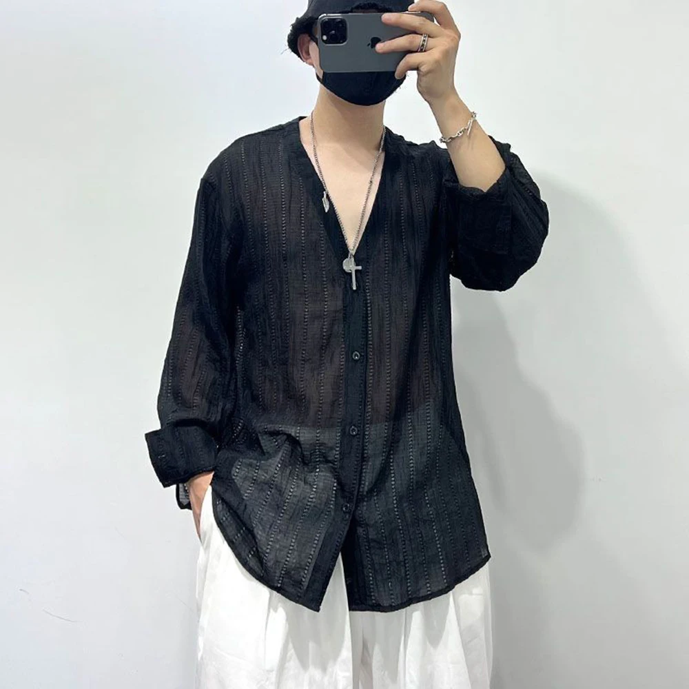 Summer Men's Solid Color Transparent Long-Sleeved Shirt Retro Sexy Fashion Trend Simple Casual Daily Loose Breathable Men's Tops
Summer Men's Solid Color Transparent Long-Sleeved Shirt Retro Sexy Fashion Trend Simple Casual Daily Loose Breathable Men's Tops