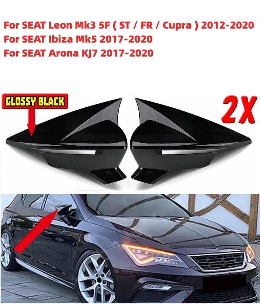 

Gloss Black / Carbon Look Wing Mirror Covers For Seat Leon MK3 MK3.5 5F ST FR Cupra 2013-2019 Rearview Mirror Caps Case Add-on