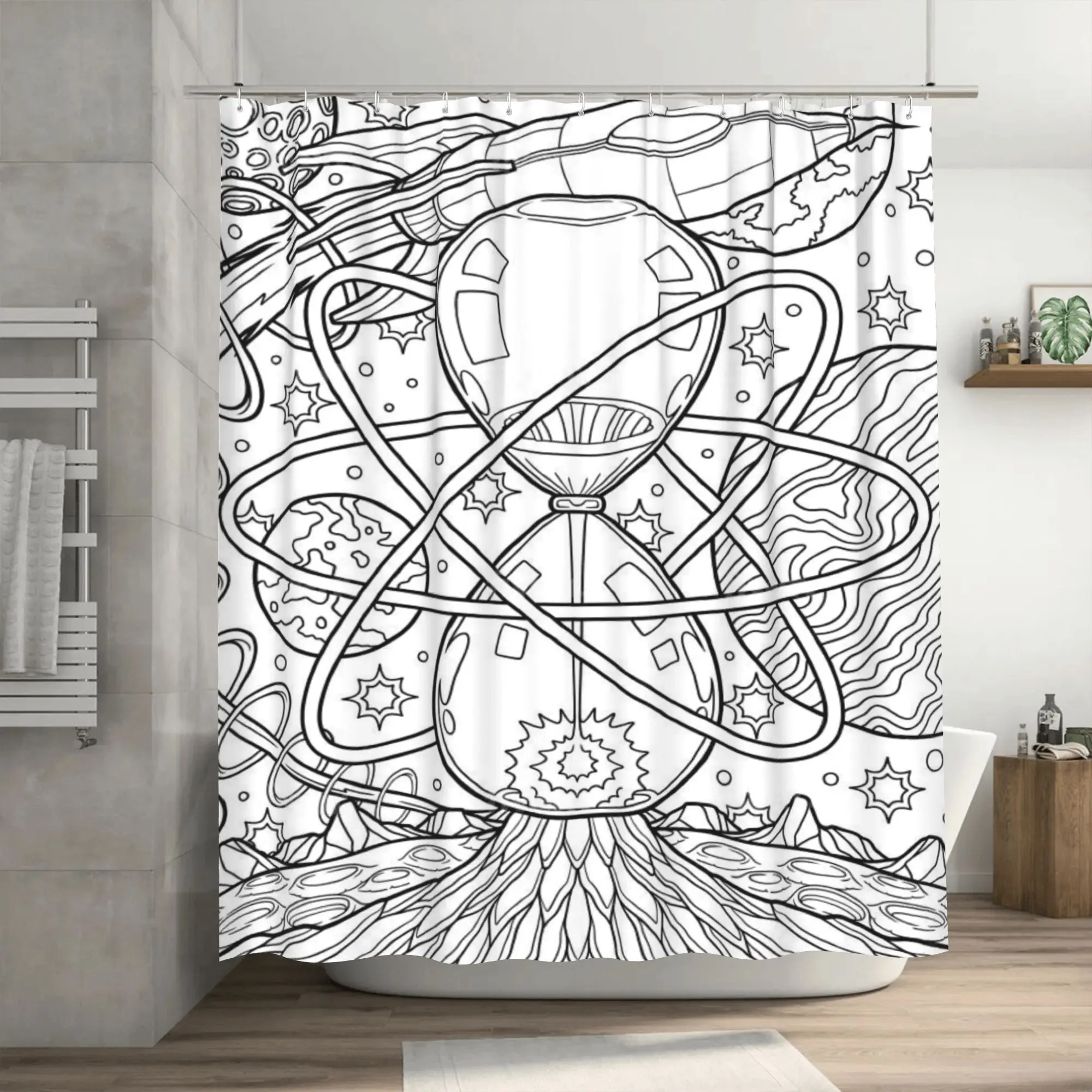 Black and White Abstract Line Art Shower Curtain, Geometric Mandala Pattern, Boho Modern Bathroom Decor, Waterproof Fabric
Black and White Abstract Line Art Shower Curtain, Geometric Mandala Pattern, Boho Modern Bathroom Decor, Waterproof Fabric