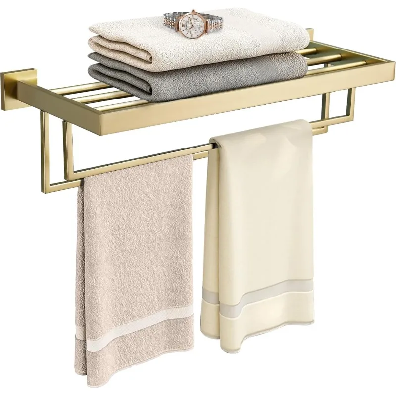 Towel Rack Bathroom Brushed Gold Towel Shelf with Two Towel Bars Stainless Steel Wall Mounted
Towel Rack Bathroom Brushed Gold Towel Shelf with Two Towel Bars Stainless Steel Wall Mounted
