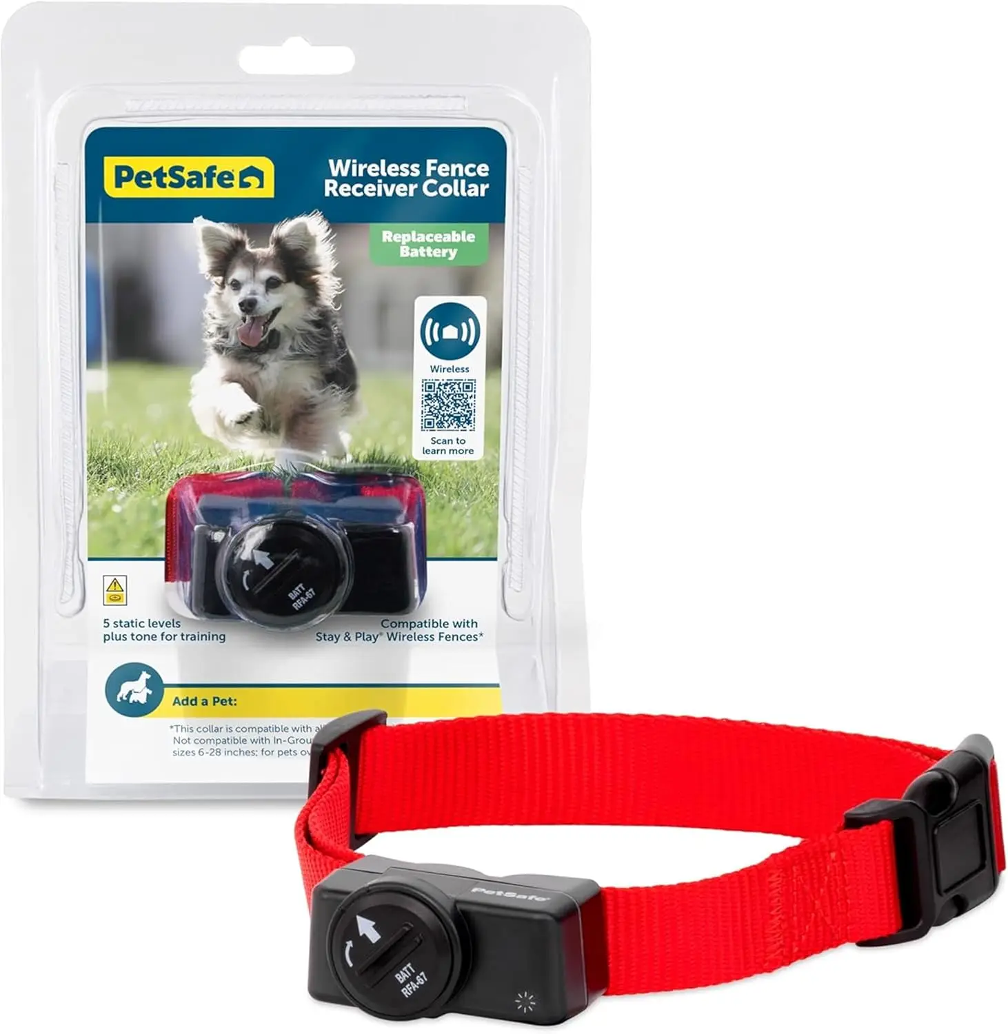 Wireless Pet Containment Receiver Collar - Battery-Powered, Waterproof, 5 Correction Levels - for Dogs 5lb+
Wireless Pet Containment Receiver Collar - Battery-Powered, Waterproof, 5 Correction Levels - for Dogs 5lb+