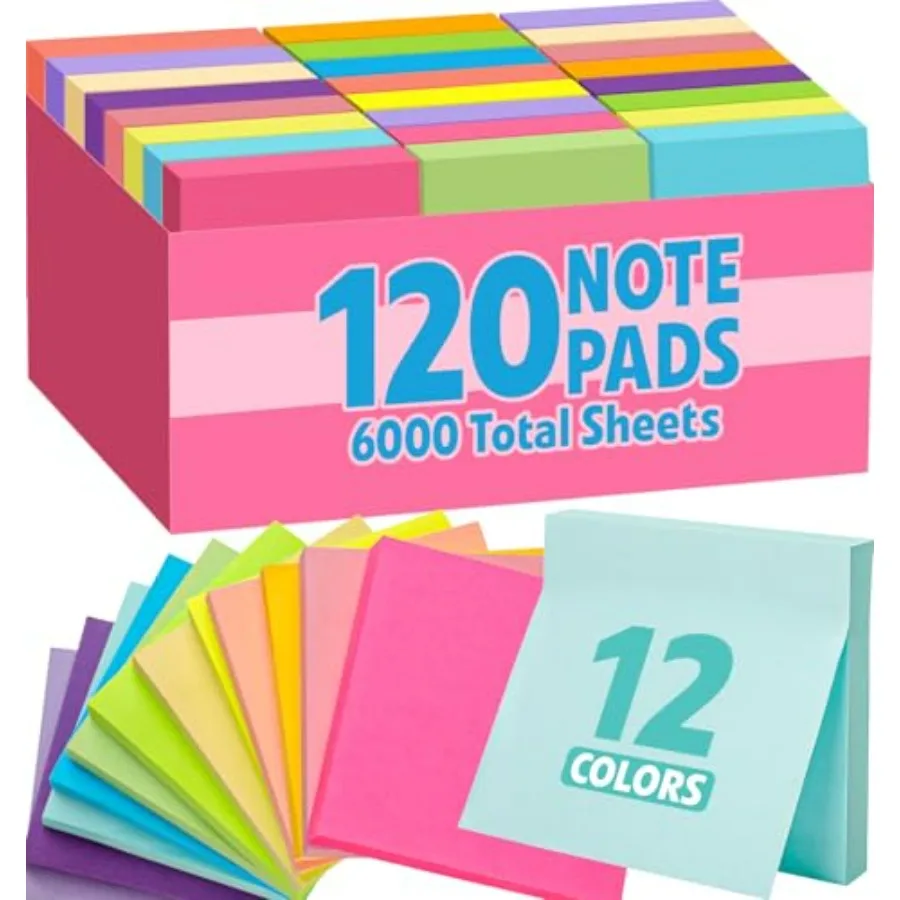 Sticky Notes 3x3, Bright Colors Self-Stick Pads Bulk, Super Sticky Notes, School Supplies, Office Products, 50 Sheet/Pad
Sticky Notes 3x3, Bright Colors Self-Stick Pads Bulk, Super Sticky Notes, School Supplies, Office Products, 50 Sheet/Pad