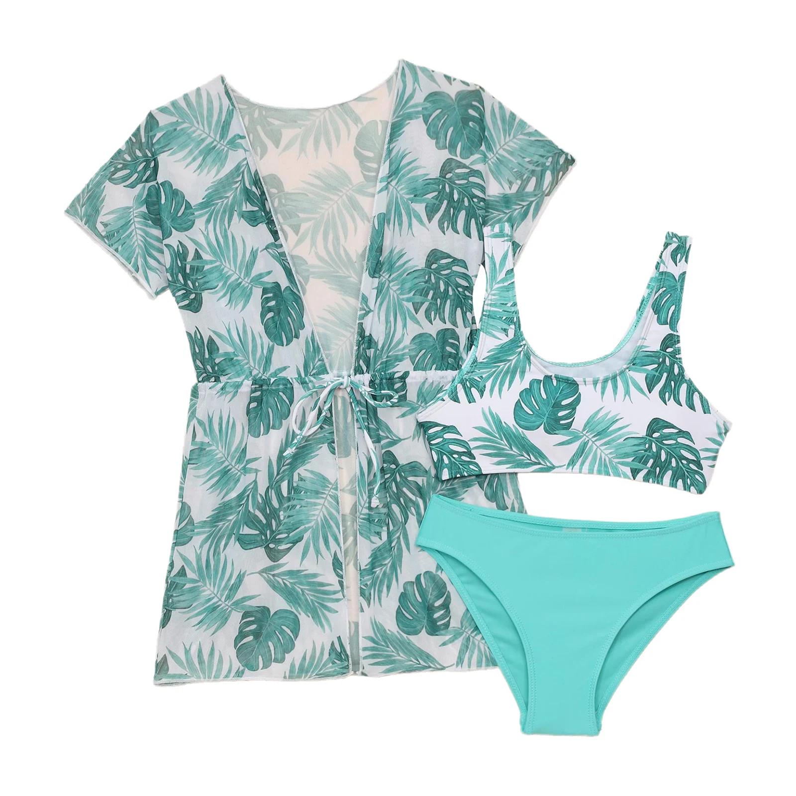 Kids Girls 3 Pieces Swimsuit Swim Outfits Tropical Print Swimming Tank Top Briefs and Mesh Belted Cover Up Kimono Set Swimwear
Kids Girls 3 Pieces Swimsuit Swim Outfits Tropical Print Swimming Tank Top Briefs and Mesh Belted Cover Up Kimono Set Swimwear