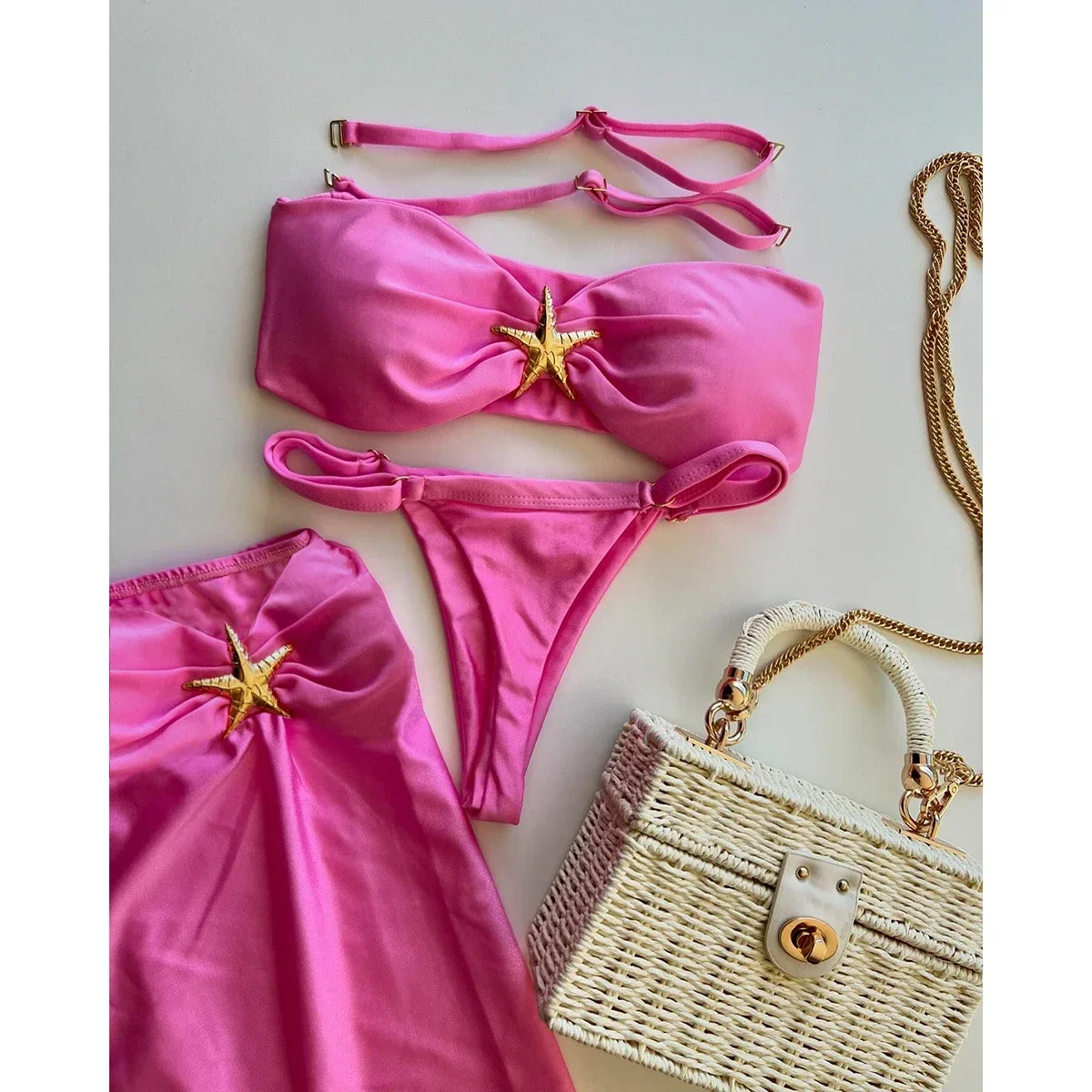 3 Pieces Bikini Set Bandeau Bikini 2025 Sexy Women Swimsuit Shiny Skirt Female Swimwear StarfishBathing Suit Beachwear Cover Ups
3 Pieces Bikini Set Bandeau Bikini 2025 Sexy Women Swimsuit Shiny Skirt Female Swimwear StarfishBathing Suit Beachwear Cover Ups