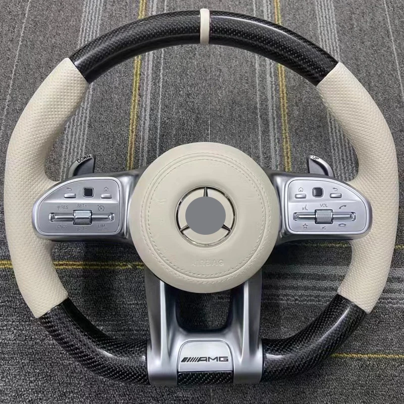 For Mercedes Benz AMG Leather Steering Wheel For C Class E Class S Class W205 W213 W156 W166 W167 W222 E63-Carbon Fiber Accents
For Mercedes Benz AMG Leather Steering Wheel For C Class E Class S Class W205 W213 W156 W166 W167 W222 E63-Carbon Fiber Accents