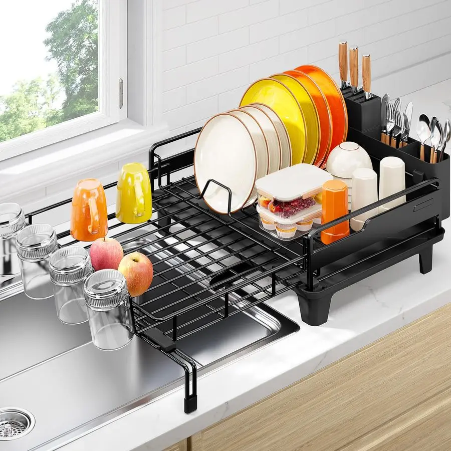 Drying Rack Extendable Dish Drainer, Large Dish Rack for Kitchen Counter, Rustproof Dish Strainer with Utensil Holder and Cups H
Drying Rack Extendable Dish Drainer, Large Dish Rack for Kitchen Counter, Rustproof Dish Strainer with Utensil Holder and Cups H
