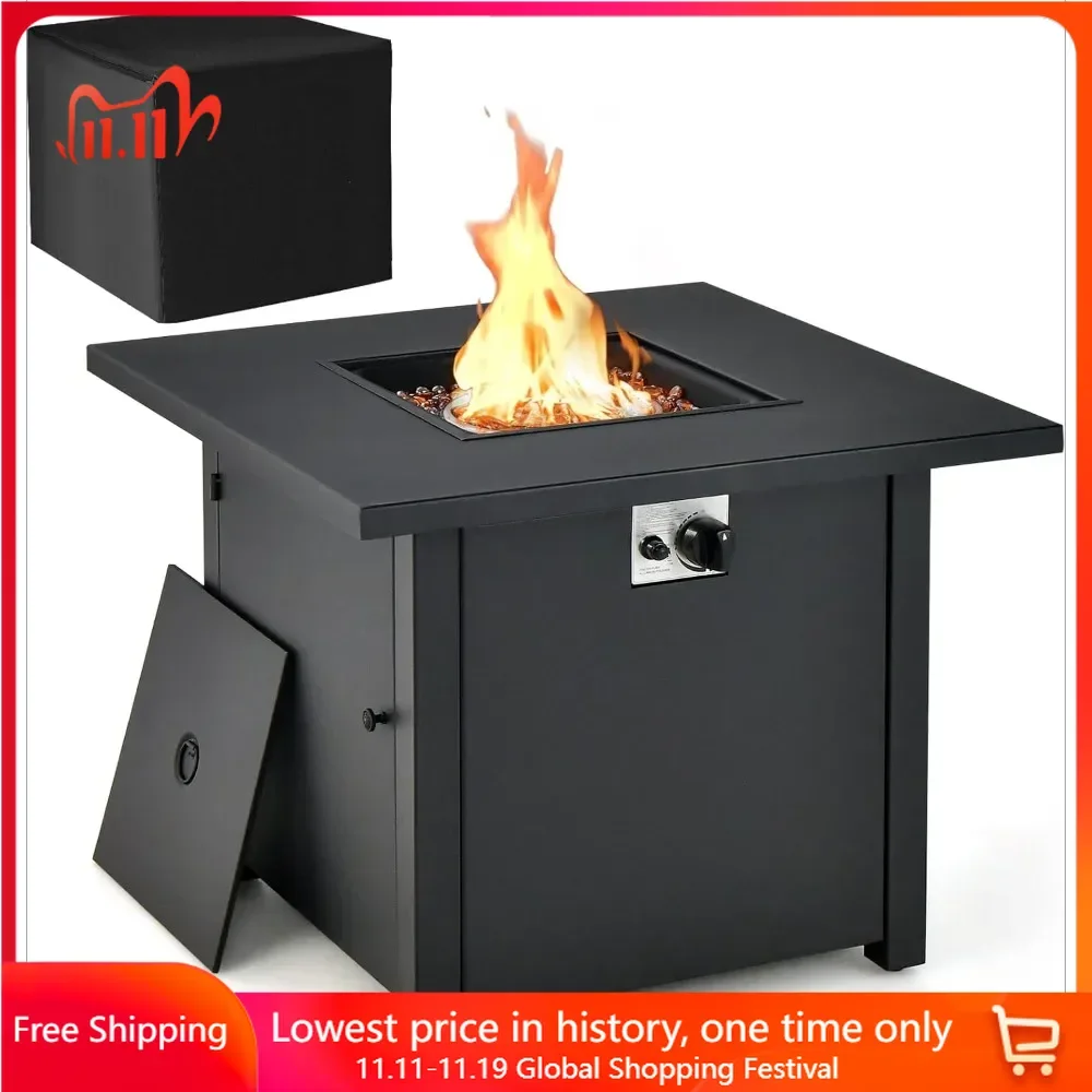 32 Inch Fire Pit Table, Fire Glasses & PVC Protective Cover, Simple Ignition System, 50,000 BTU, Square Propane Fire Pit Table
32 Inch Fire Pit Table, Fire Glasses & PVC Protective Cover, Simple Ignition System, 50,000 BTU, Square Propane Fire Pit Table