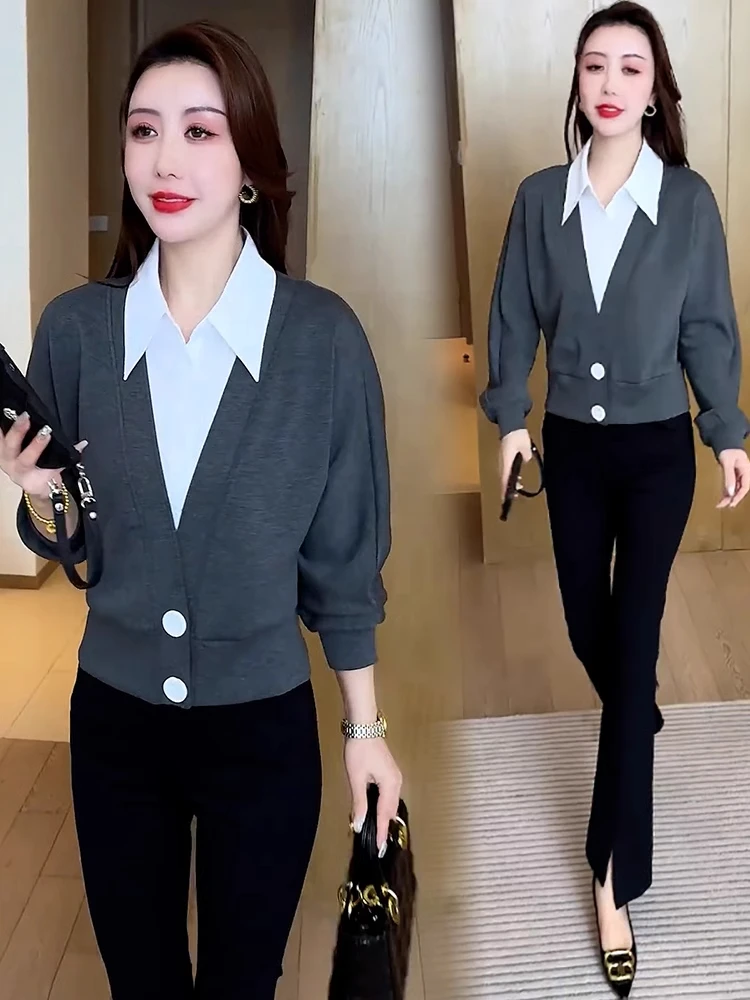 Fashionable Fake Two-Piece Long Sleeve Shirt Women's Spring New Style Slimming Patchwork Turn-down Collar Top Korean Loose Fit
Fashionable Fake Two-Piece Long Sleeve Shirt Women's Spring New Style Slimming Patchwork Turn-down Collar Top Korean Loose Fit