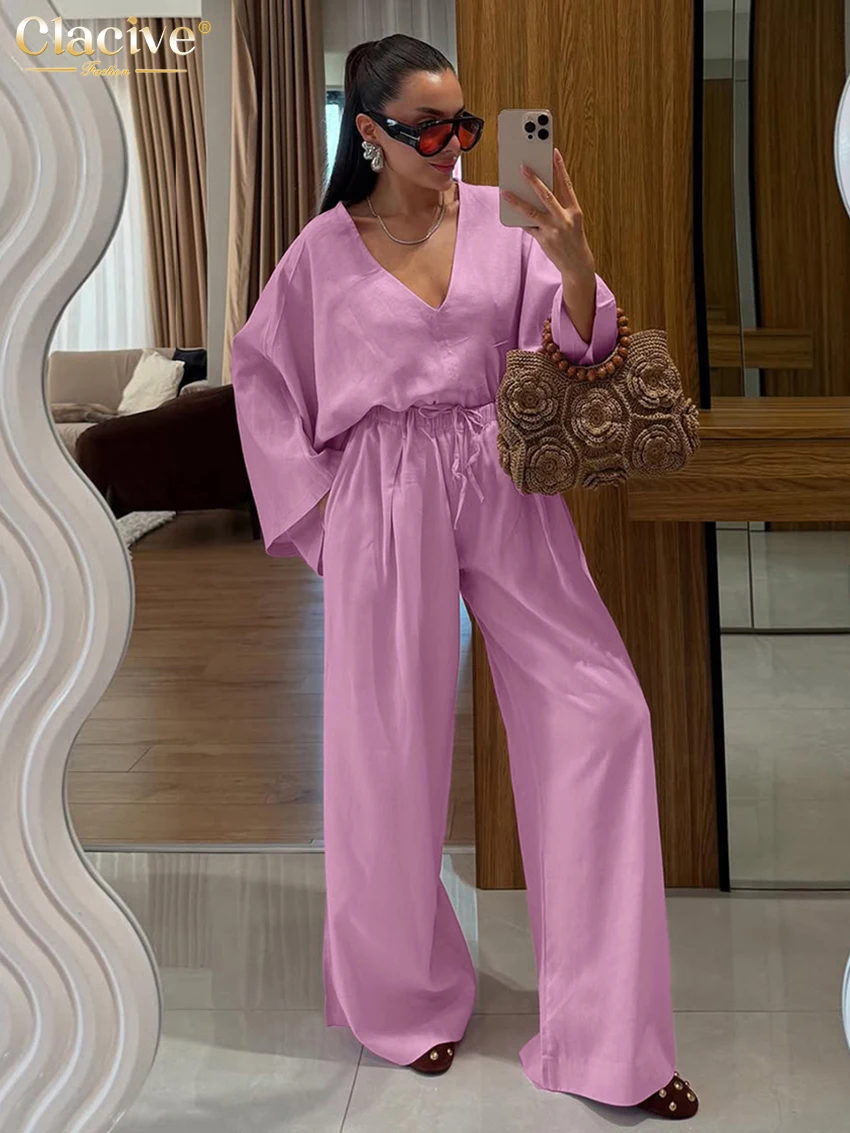 Clacive Fashion Loose Pink Cotton Trousers Sets Woman 2 Pieces Casual Long Sleeve Shirt With High Waist Wide Pants Set Female
Clacive Fashion Loose Pink Cotton Trousers Sets Woman 2 Pieces Casual Long Sleeve Shirt With High Waist Wide Pants Set Female