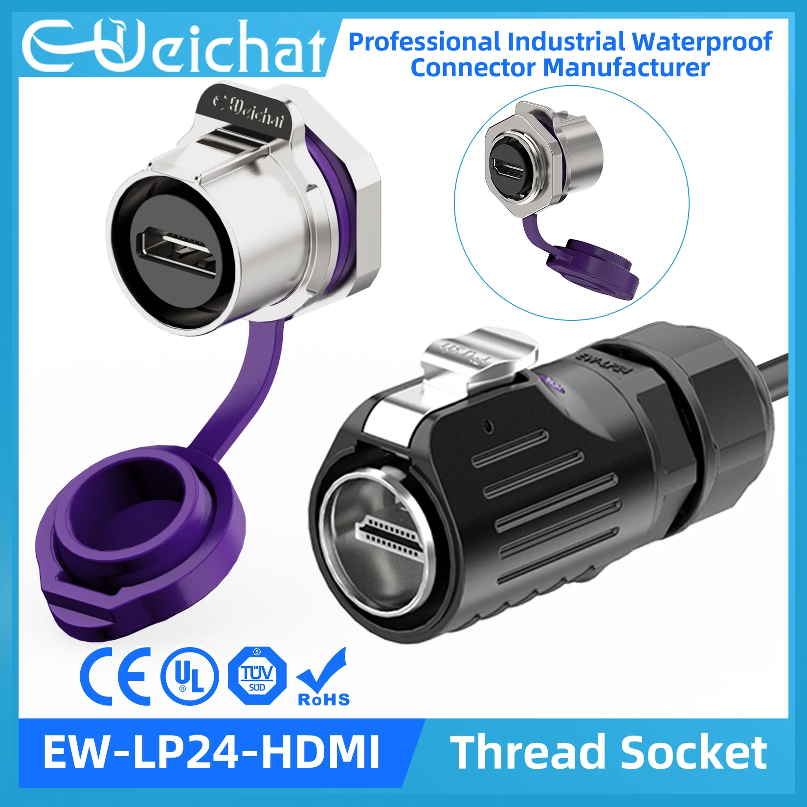 Industrial HDMI Waterproof Connector IP67 LP24 M24 HDMI Connector HDMI Socket Data Adapter Panel Mount Plug With 1m Cable Wire
Industrial HDMI Waterproof Connector IP67 LP24 M24 HDMI Connector HDMI Socket Data Adapter Panel Mount Plug With 1m Cable Wire
