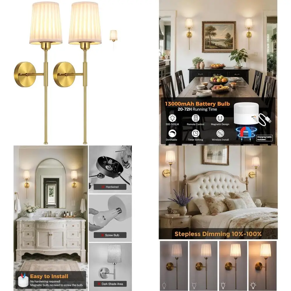 Беспроводные настенные бра на батарейках, перезаряжаемые 13000 мАч, набор из 2 шт. для домашнего декора (золото)
Беспроводные настенные бра на батарейках, перезаряжаемые 13000 мАч, набор из 2 шт. для домашнего декора (золото)