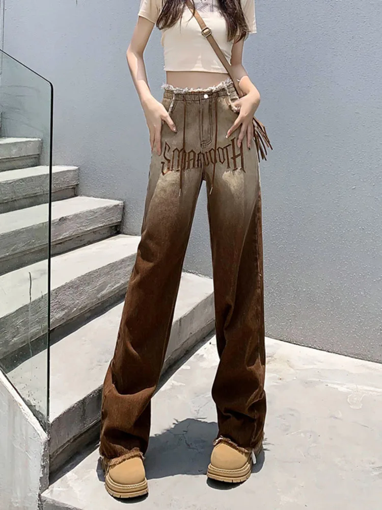 American Retro Letter Print High Waist Straight Jeans Pants Women's Casual Baggy Y2K Wide Leg Grunge Drawstring Denim Trouser
American Retro Letter Print High Waist Straight Jeans Pants Women's Casual Baggy Y2K Wide Leg Grunge Drawstring Denim Trouser