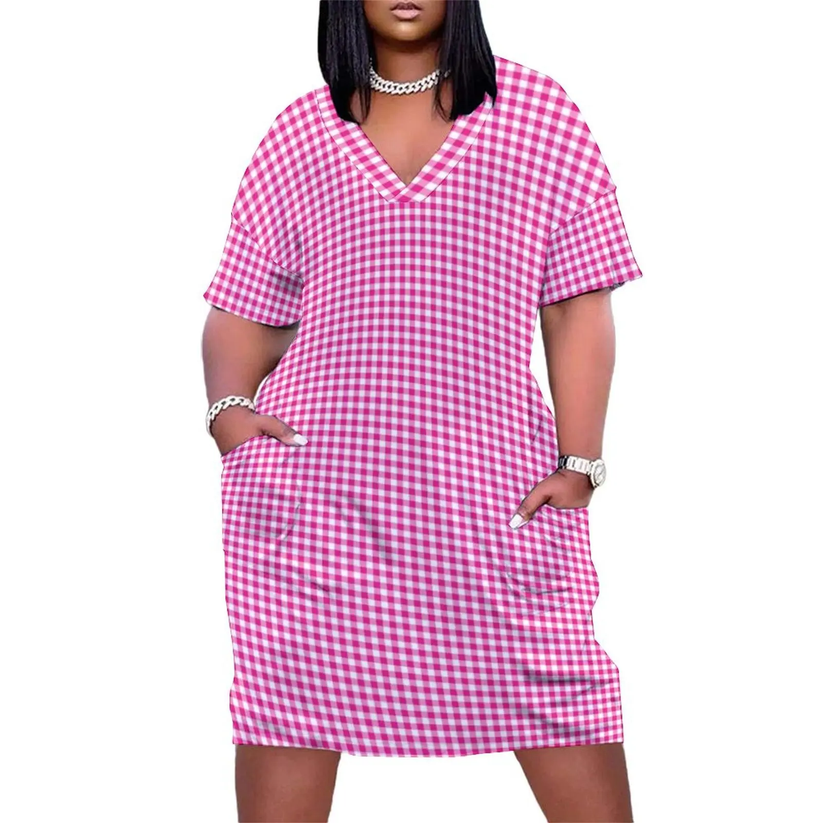 Fuchsia White Gingham Check Loose Pocket Dress prom clothes women formal occasion dresses
Fuchsia White Gingham Check Loose Pocket Dress prom clothes women formal occasion dresses