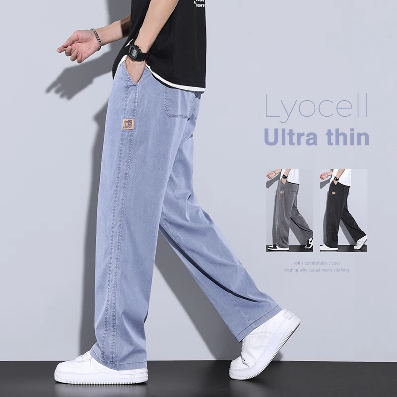 Summer Soft Lyocell Fabric Men's Jeans Thin Cool Loose Straight Pants Drawstring Elastic Waist Korea Casual Trousers
Summer Soft Lyocell Fabric Men's Jeans Thin Cool Loose Straight Pants Drawstring Elastic Waist Korea Casual Trousers