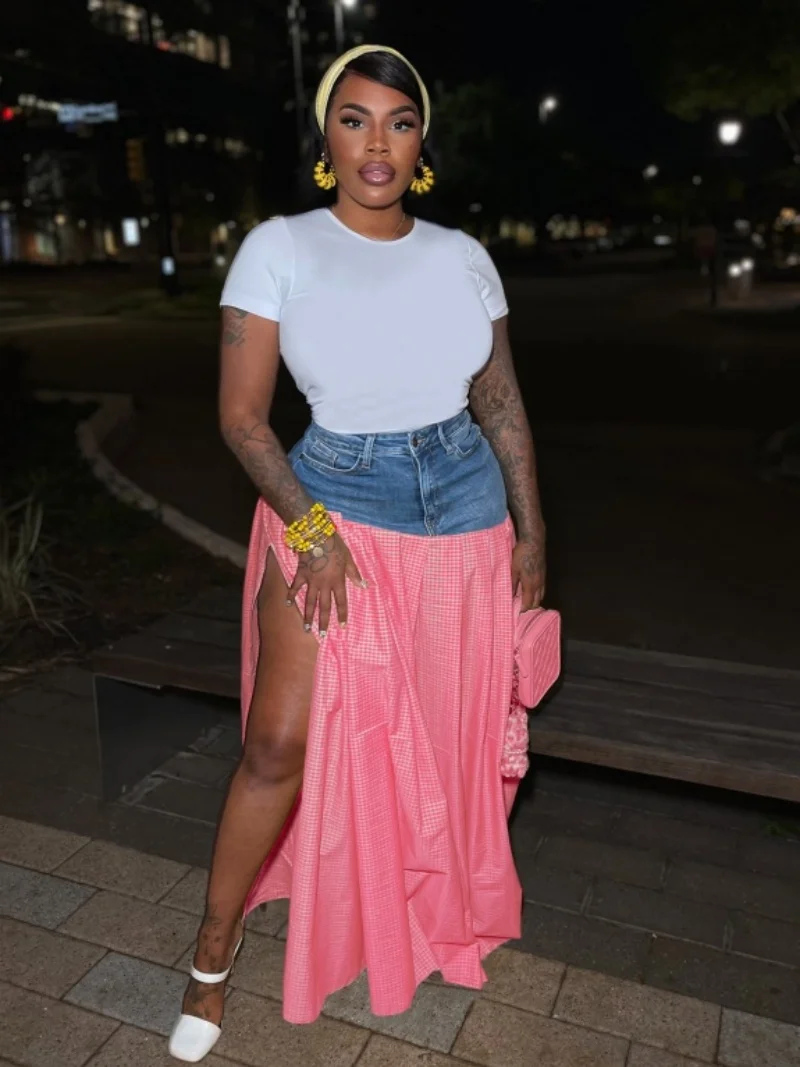 Streetwear Plaid Denim Patchwork Dress Autumn Clothes Women High Side Split Maxi Long Skirts Female Fashion Casual Classic Skirt
Streetwear Plaid Denim Patchwork Dress Autumn Clothes Women High Side Split Maxi Long Skirts Female Fashion Casual Classic Skirt