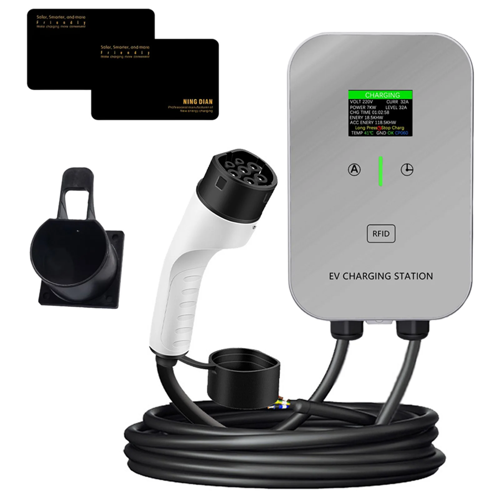 7KW 32A Type-2 EV Charging Station 1Phase Color Screen Wall-Mounted EV Charging Station Card to charge/Charge now
7KW 32A Type-2 EV Charging Station 1Phase Color Screen Wall-Mounted EV Charging Station Card to charge/Charge now