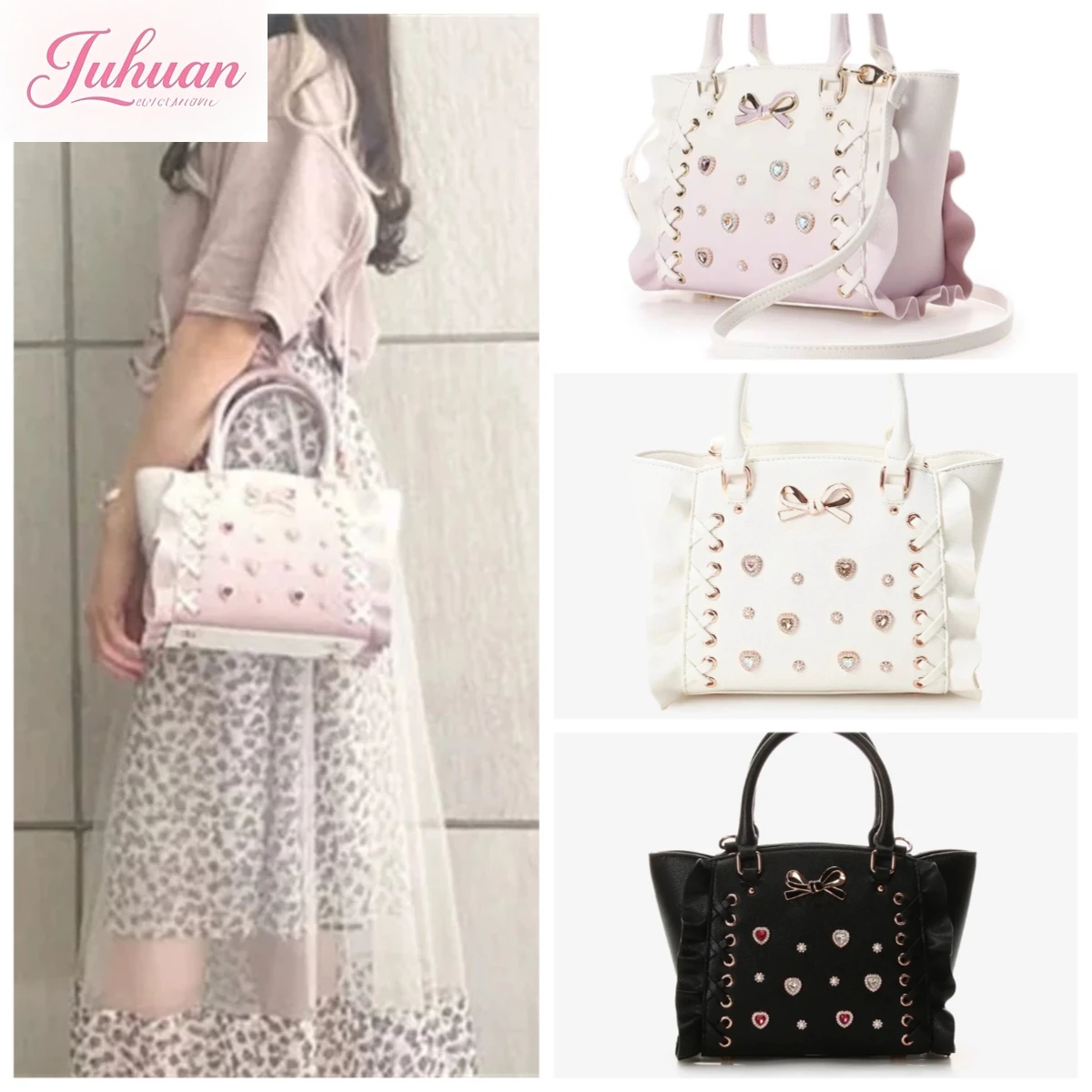 Japanese Cross Lolita Handbags Female Gradual Change Color Rhinestone Gemstone Mine Tie Bow Portable Oblique Span Tote Bags Girl
Japanese Cross Lolita Handbags Female Gradual Change Color Rhinestone Gemstone Mine Tie Bow Portable Oblique Span Tote Bags Girl