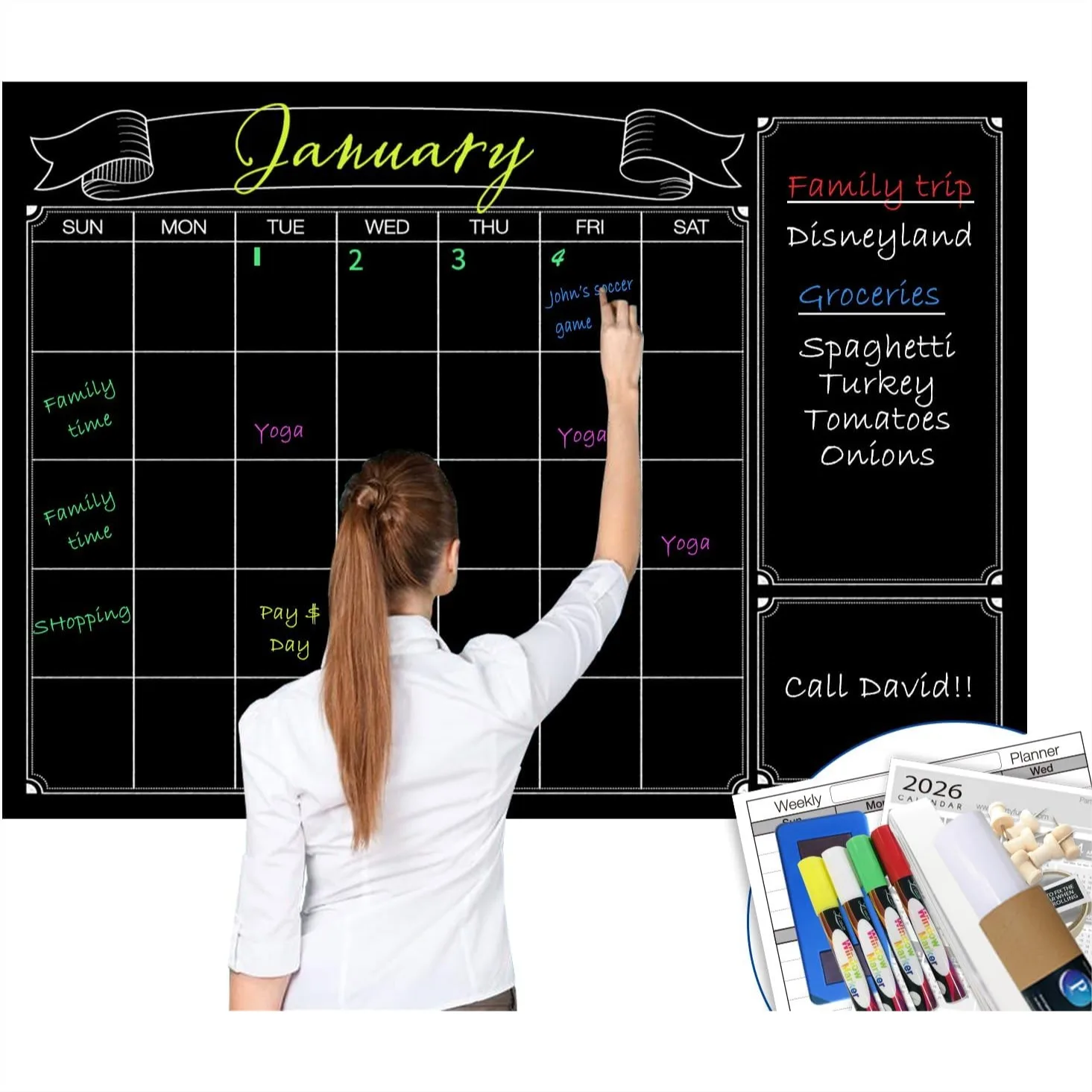 Dry Erase Chalkboard Wall Calendar, 38x50 Inch Jumbo Monthly & Weekly Planner with 4-Yearly Calendar, Reusable Black Poster for
Dry Erase Chalkboard Wall Calendar, 38x50 Inch Jumbo Monthly & Weekly Planner with 4-Yearly Calendar, Reusable Black Poster for