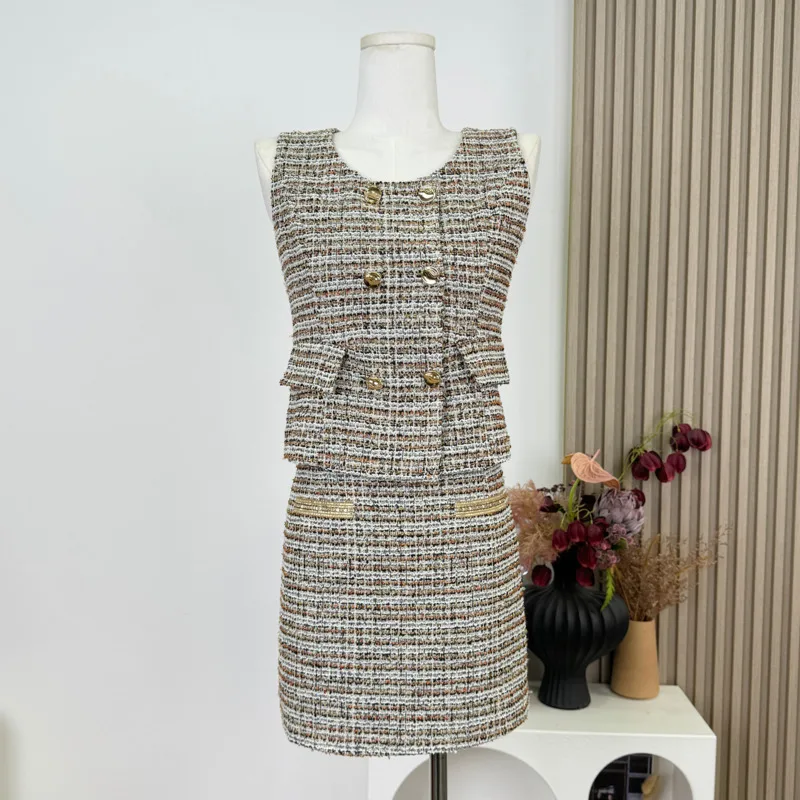 High Quality Small Fragrance Vintage Tweed Two Piece Set Women Woolen Short Vest Jacket + Mini Skirts Sets French 2 Piece Suits
High Quality Small Fragrance Vintage Tweed Two Piece Set Women Woolen Short Vest Jacket + Mini Skirts Sets French 2 Piece Suits