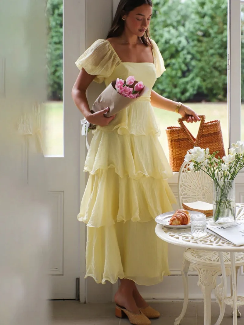 Elegant Ruffles Cascarding Cake Dress Summer Clothing Women Puff Sleeve Square Neck Maxi Long Dresses Vacation Beach Style Dress
Elegant Ruffles Cascarding Cake Dress Summer Clothing Women Puff Sleeve Square Neck Maxi Long Dresses Vacation Beach Style Dress