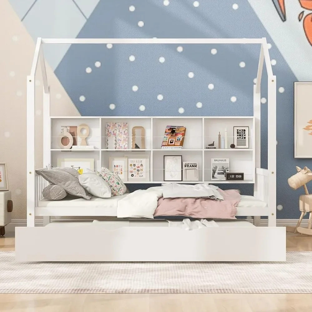 Children's modern chalet bed with keel, triangular roof sleepers, twin beds, shelves with storage space and solid frame
Children's modern chalet bed with keel, triangular roof sleepers, twin beds, shelves with storage space and solid frame