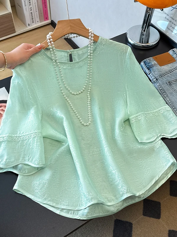 New Chinese Style Five-Quarter Sleeve T-Shirt Women's Summer Loose Thin round Neck Beaded Base Shirt Top Retro Commute Style
New Chinese Style Five-Quarter Sleeve T-Shirt Women's Summer Loose Thin round Neck Beaded Base Shirt Top Retro Commute Style
