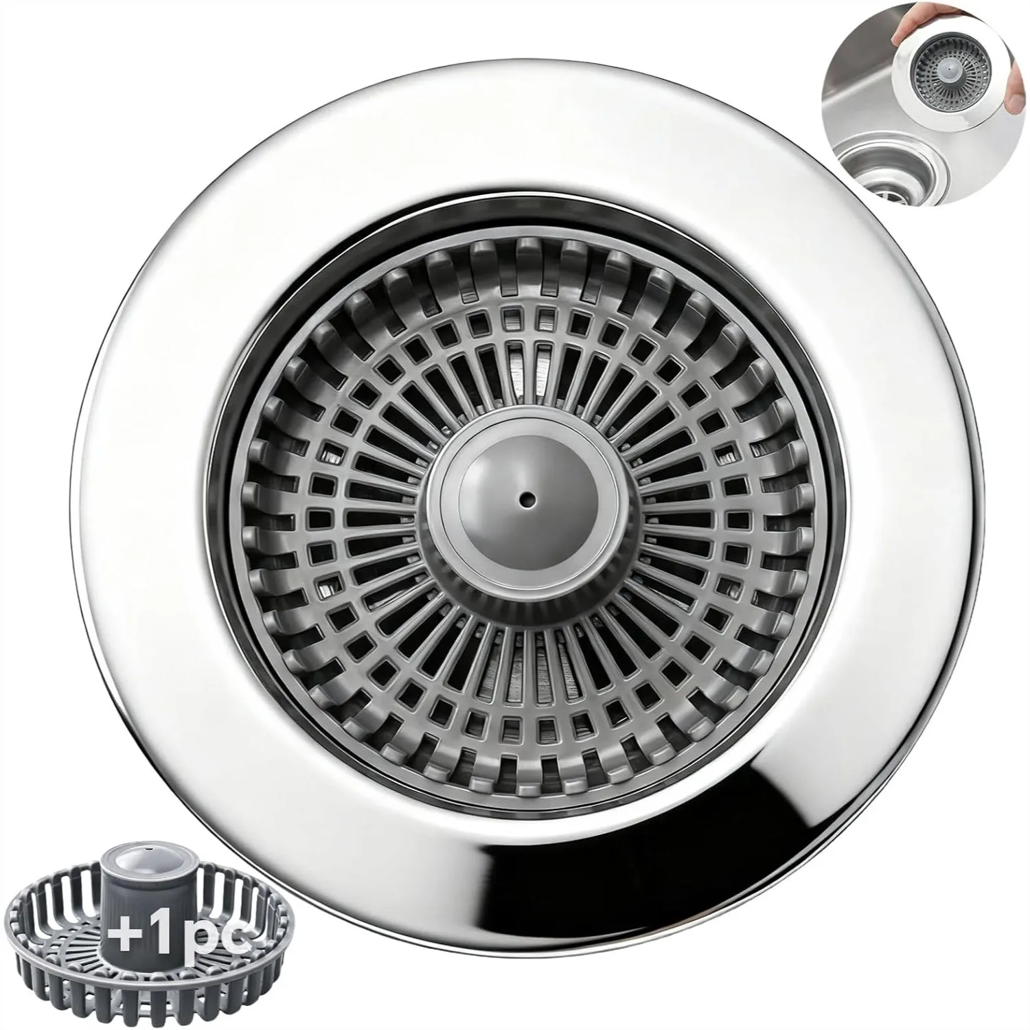 Solid Brass Kitchen Sink Drain Strainer & Stopper 3-in-1, Heavy Duty Pop Up Assembly with 2 Baskets, Anti-Clog Replacement for
Solid Brass Kitchen Sink Drain Strainer & Stopper 3-in-1, Heavy Duty Pop Up Assembly with 2 Baskets, Anti-Clog Replacement for