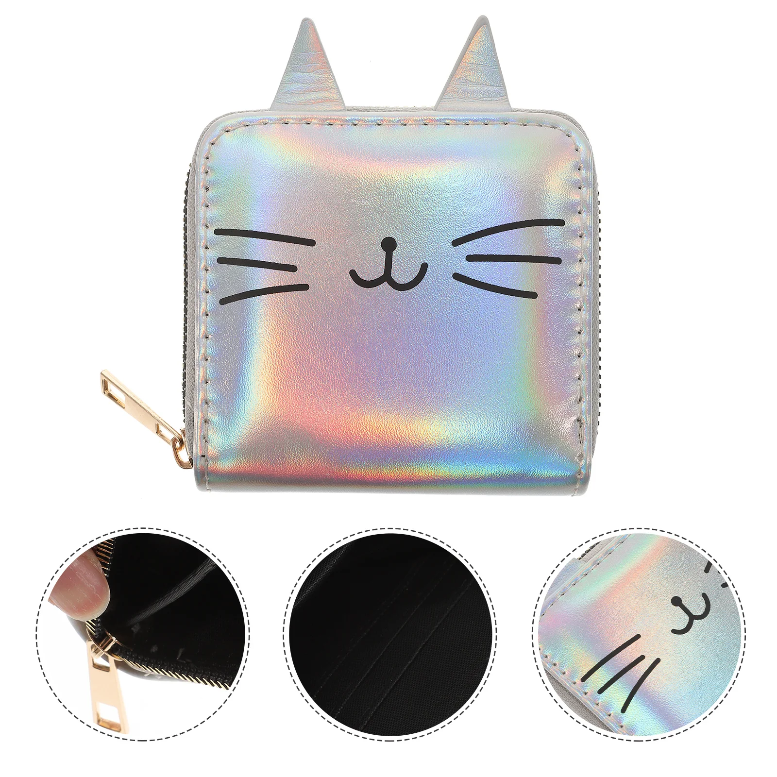 Silver Holographic Cat Coin Purse Mini Wallet Zipper Closure for Cards Keys Change Stylish Durable Chic Fashion Pouch for Women 
Silver Holographic Cat Coin Purse Mini Wallet Zipper Closure for Cards Keys Change Stylish Durable Chic Fashion Pouch for Women
