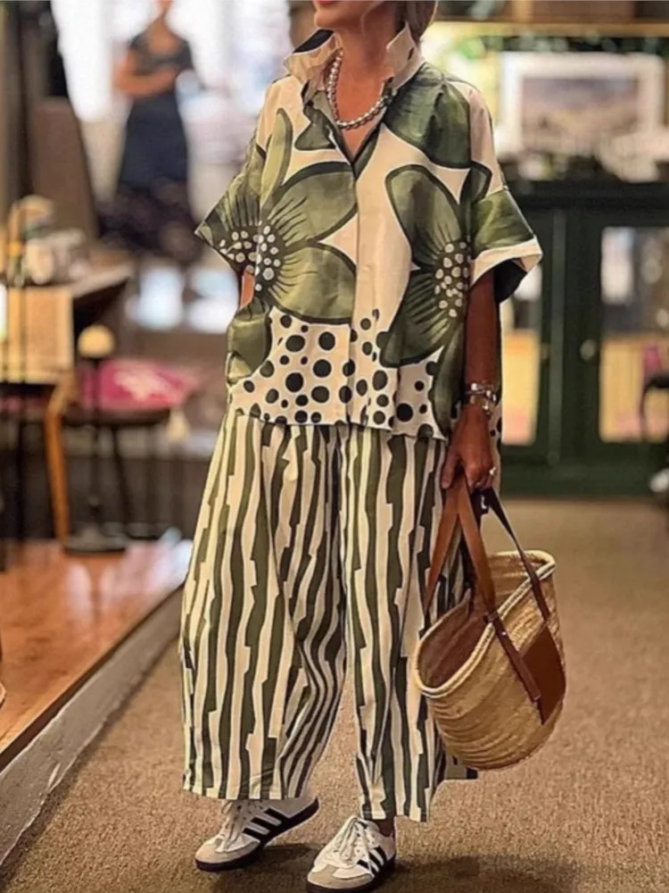 New Fashion Floral Print Loose Women Two-piece Sets Spring Summer Casual Lapel Short Sleeve Shirt Pants Suit Lady Street Outfit
New Fashion Floral Print Loose Women Two-piece Sets Spring Summer Casual Lapel Short Sleeve Shirt Pants Suit Lady Street Outfit
