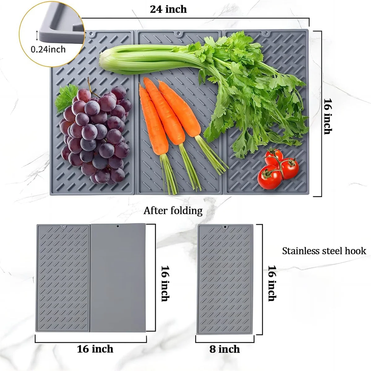 (Top DHDL) Силиконовый коврик для сушки посуды для кухонной стойки, тройной большой коврик для сушки посуды, коврик для сушки с крючком, 24X16 дюймов
(Top DHDL) Силиконовый коврик для сушки посуды для кухонной стойки, тройной большой коврик для сушки посуды, коврик для сушки с крючком, 24X16 дюймов
