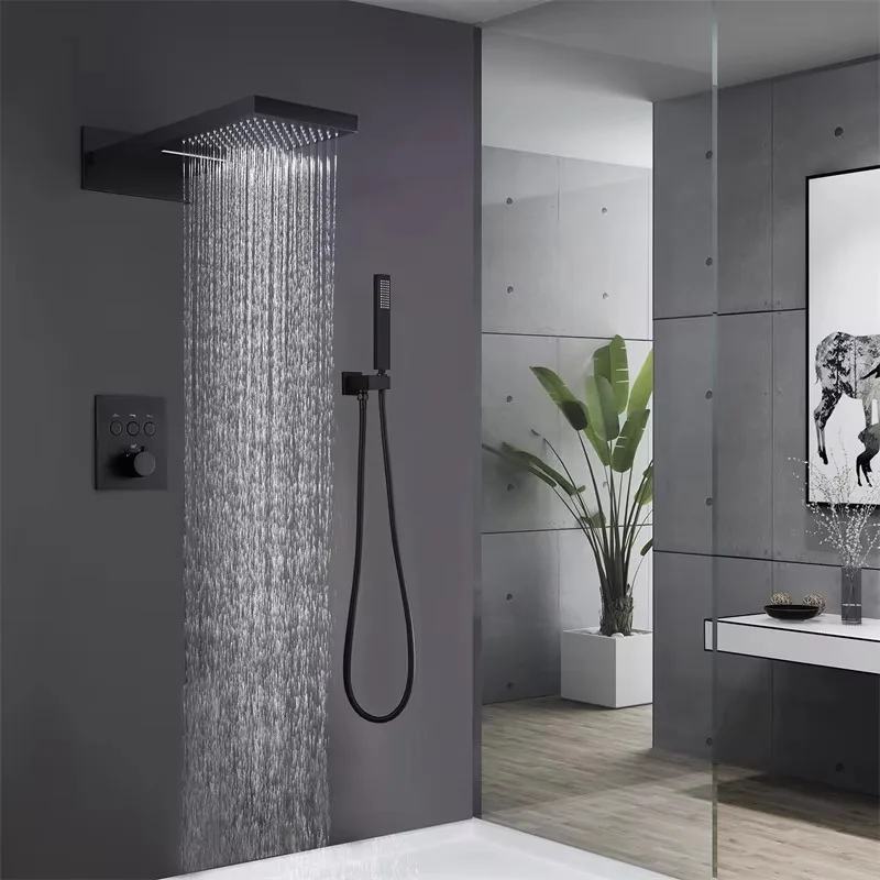 Luxury Bathroom Shower Set System Wall Mount Shower Faucet Set Matte Black Brass 3functions Thermostatic Shower Set
Luxury Bathroom Shower Set System Wall Mount Shower Faucet Set Matte Black Brass 3functions Thermostatic Shower Set