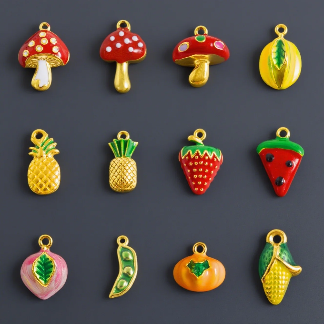 Charm Enamel 7pcs/Lot Stainless Steel Fruit And Vegetables Pendant Strawberry Pineapple Corn Mushroom Pendants DIY Crafts Making
Charm Enamel 7pcs/Lot Stainless Steel Fruit And Vegetables Pendant Strawberry Pineapple Corn Mushroom Pendants DIY Crafts Making