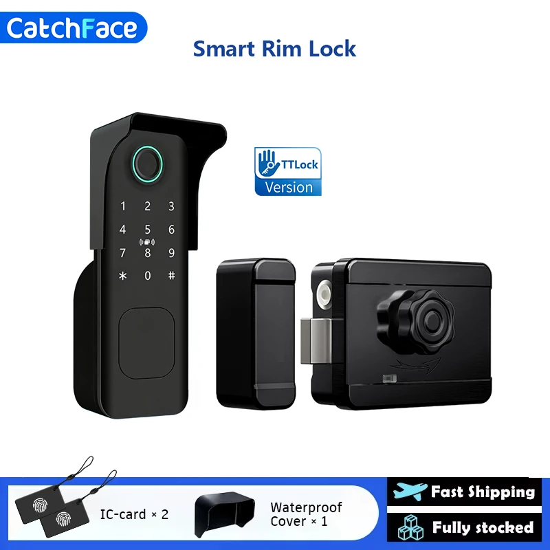 New Fingerprint Electric Rim Lock TTLock App Outdoor Lock Remote Control Power Saving Heat-Resistant Smart Door Lock Code Key