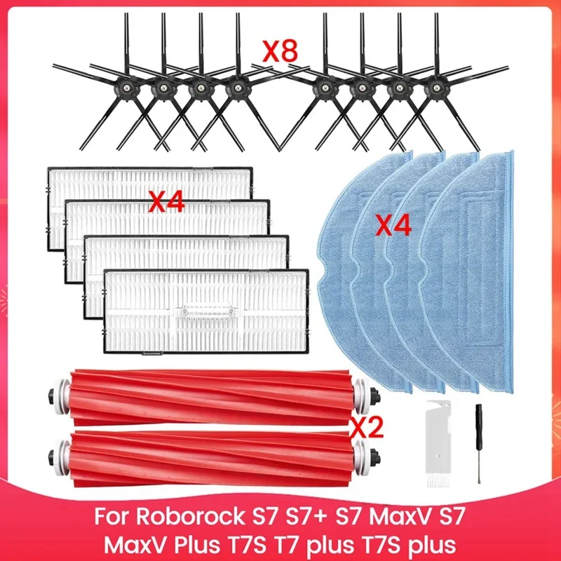 For Roborock S7 S7+ S7 Maxv, S7 Maxv Plus T7S T7 Plus T7S Plus Robot Vacuum Accessories Kit Brush Filter Mops
For Roborock S7 S7+ S7 Maxv, S7 Maxv Plus T7S T7 Plus T7S Plus Robot Vacuum Accessories Kit Brush Filter Mops